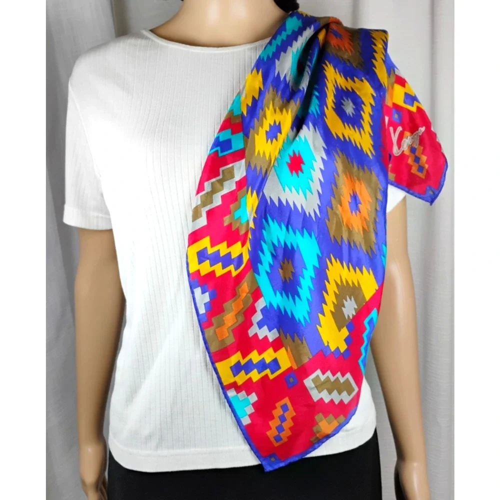 Kenzo Silk Satin Square Scarf Geometric Ikat Diamond Dopamine Festival Bold